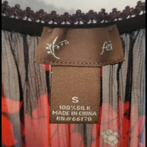 Fei Anthropologie 100% Silk Peasant Blouse Small - Picture 3 of 7